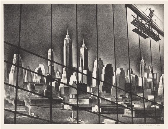 Through Broolyn Bridge Cables by Louis Lozowick, 1938