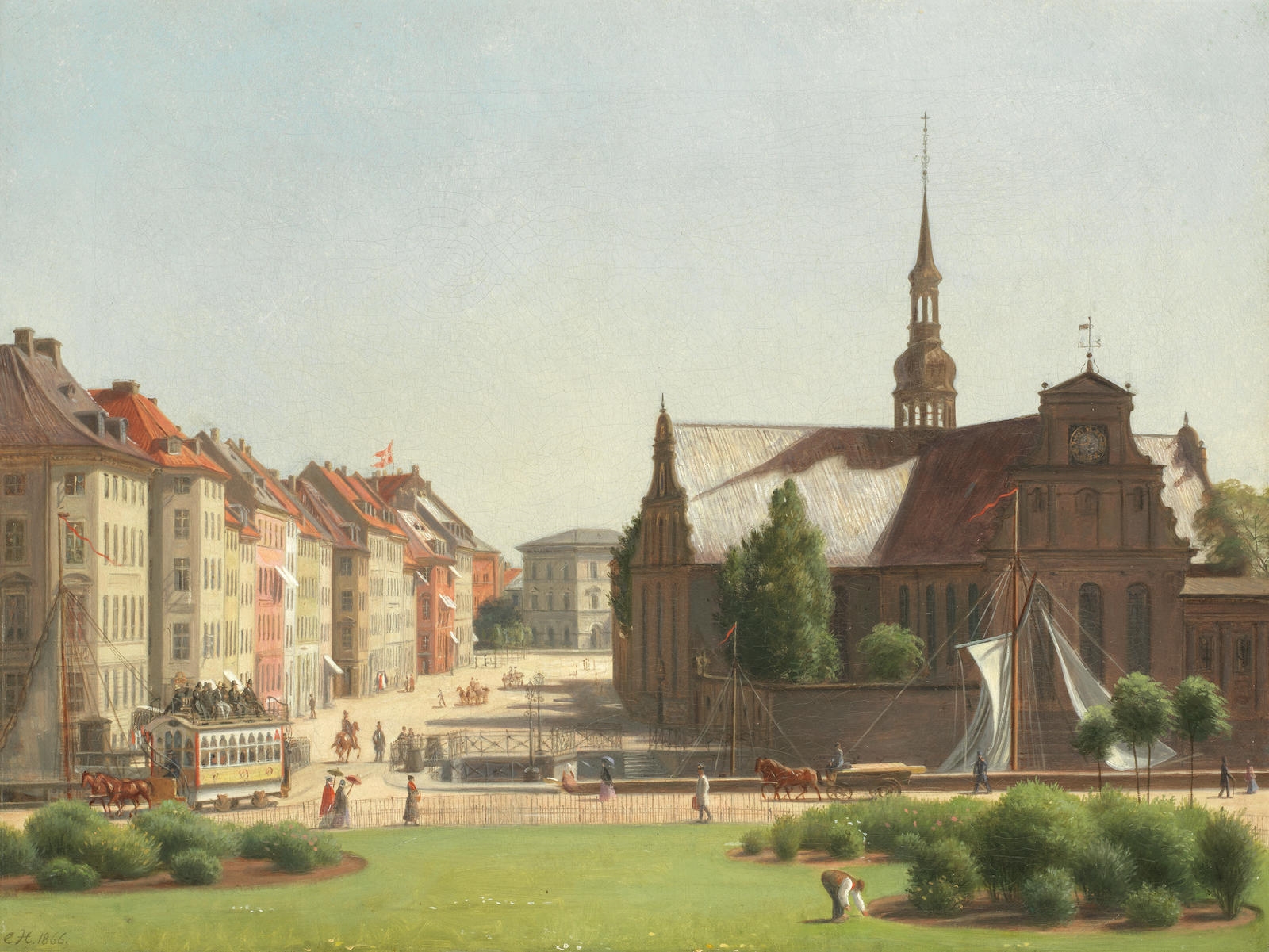 View of Holmes Kirke across Slotsplads from Christiansborg by Carl Christian Constantin Hansen, 1866