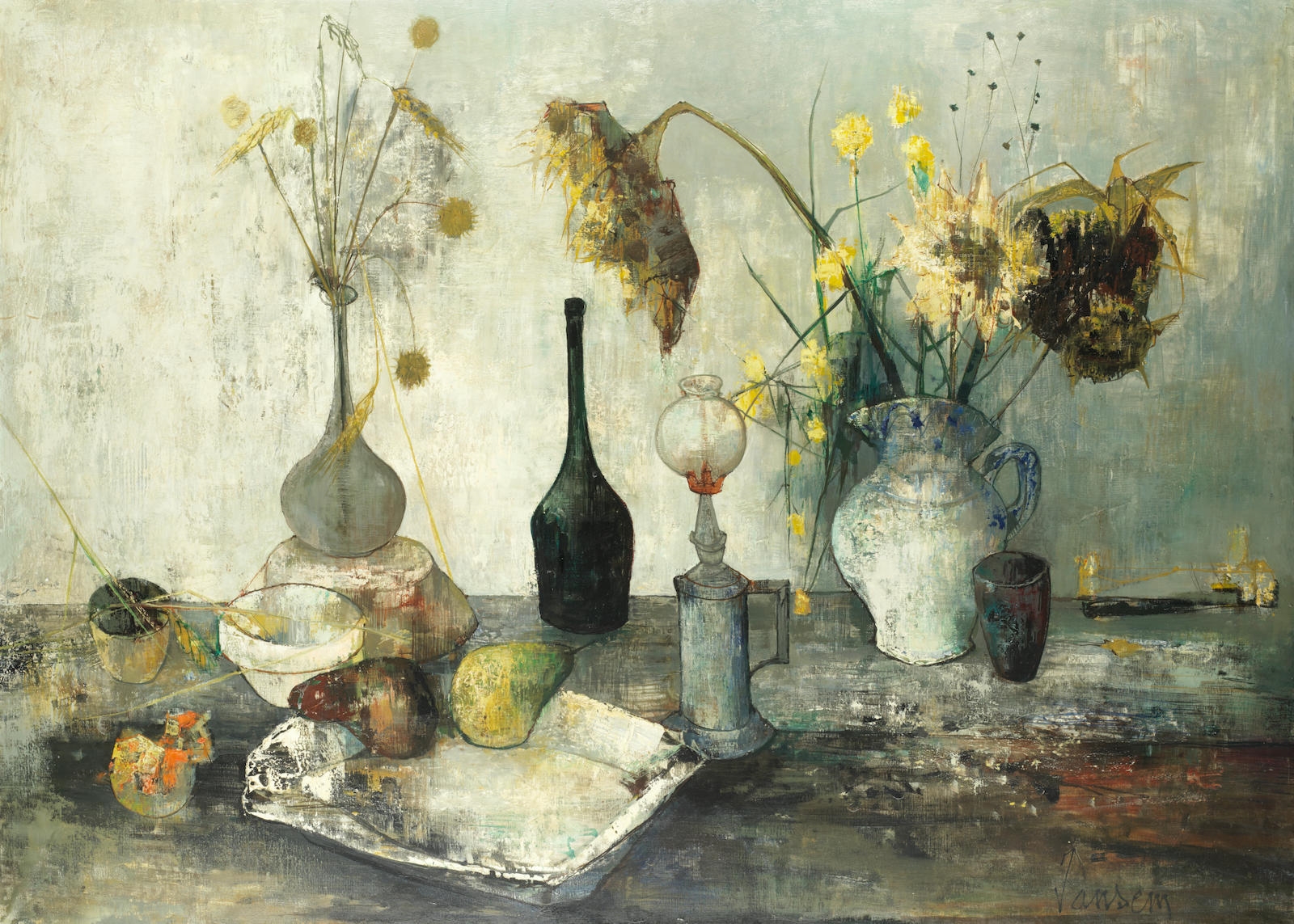Jean Jansem | Still life with sunflowers and fruit | MutualArt