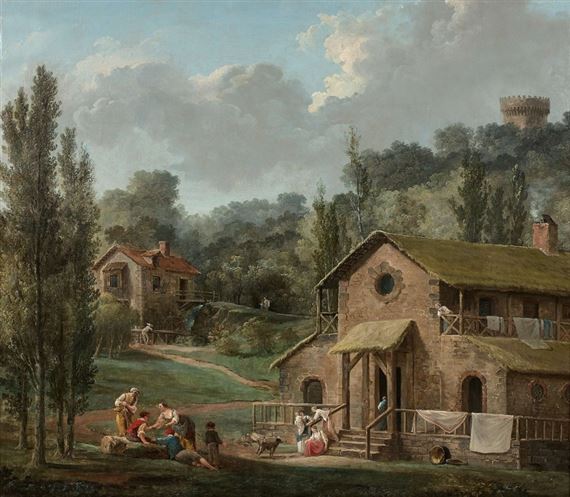 Robert Hubert Lavandieres Dans Un Paysage De Fantaisie Mutualart