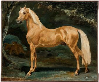 Etalon arabe palomino effrayé par deux fauves - Jean Louis André Théodore Géricault