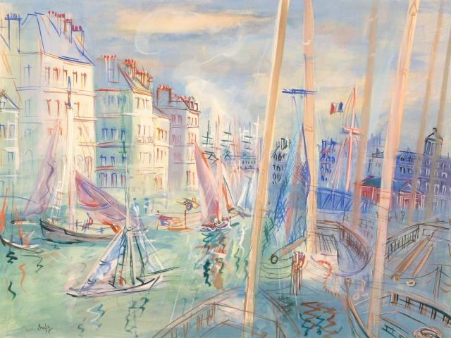 Artwork by Jean Dufy, Le Quai Videcoq au Havre, Made of Watercolor and gouache on paper