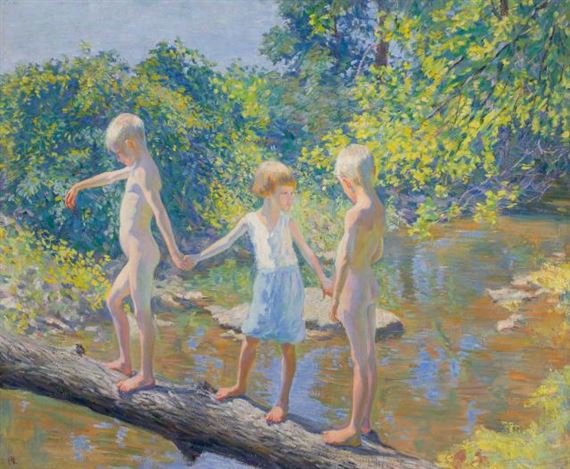 Three Children Crossing a River by Roy Cleveland Nuse
