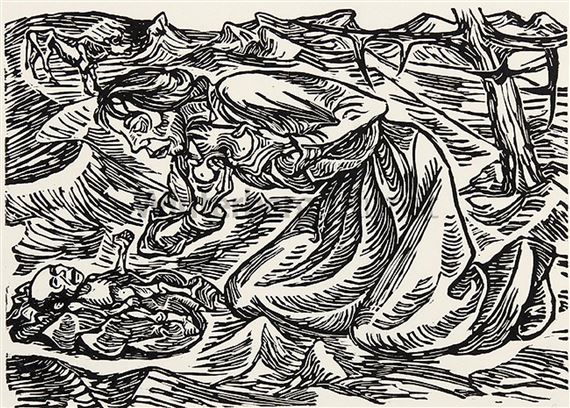Kniende Frau mit sterbendem Kind by Ernst Barlach, 1919