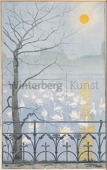 Schwäne an einem Wintertag in Hamburg by Henriette Hahn-Brinkmann, 1898