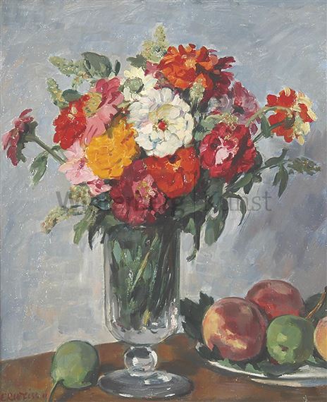 Emil Rudolf Weiss | Stilleben mit Blumenstrauß in einer Glasvase und ...