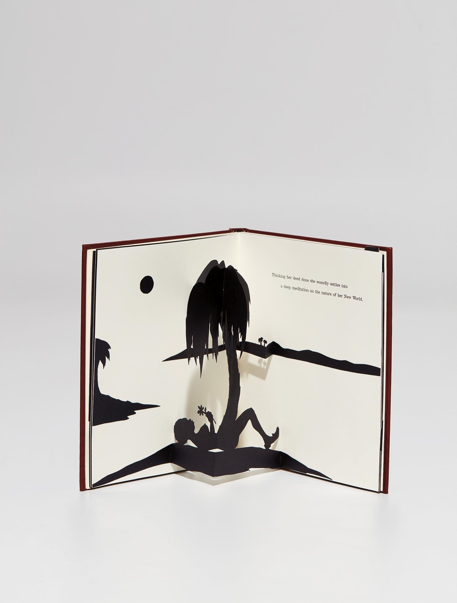 Artwork by Kara Walker, Freedom, A Fable, Made of offset lithographs and laser-cut paper, bound in brown leather