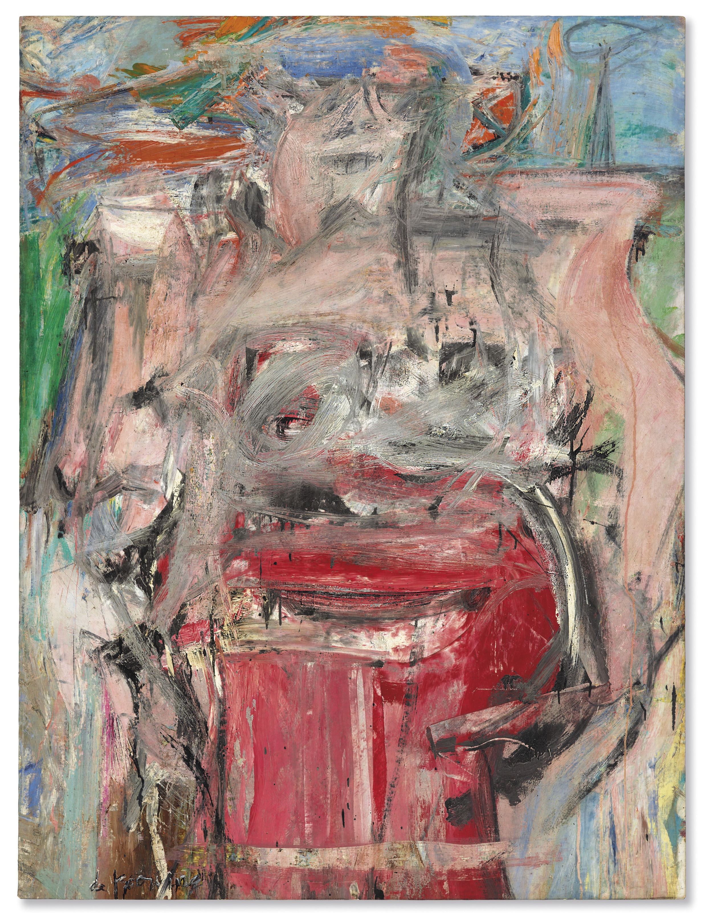 Artwork by Willem de Kooning, Woman as Landscape, Made of oil and charcoal on canvas