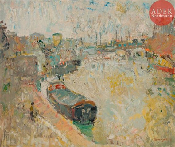 Péniches à quai sur le Rhône, by Marcel Saint-Jean, 1961