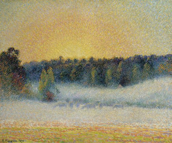 PRAIRIE AVEC VACHES, BRUME, SOLEIL COUCHANT À ÉRAGNY by Camille Pissarro, 1891
