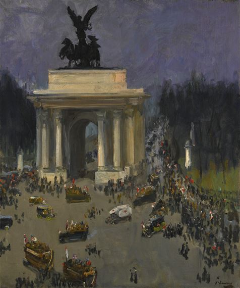 ARMISTICE DAY, NOVEMBER 11, GROSVENOR PLACE, LONDON TH by John Lavery, 1918, 1918