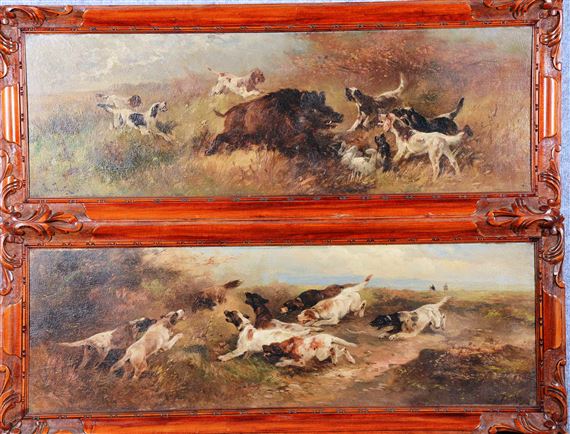 2 Works: ” La meute au sanglier” and ” La meute au renard” by Henry Schouten