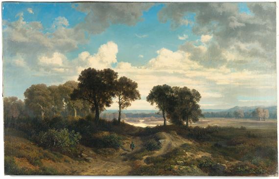 Landscape with hunter by Balduin Wolf, 1855