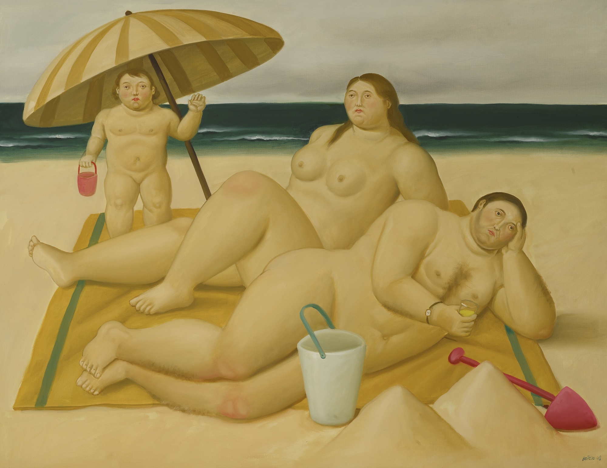 Artwork by Fernando Botero, FAMILIA EN LA PLAYA, Made of oil on canvas