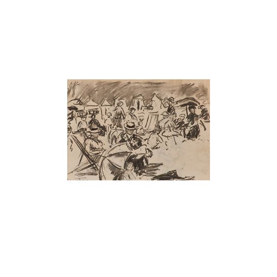 Untitled - Figures Sitting at Beach by Robert Riggs