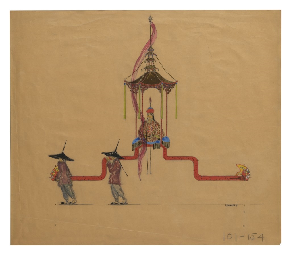 Artwork by Harold Grieve , PROP AND SET DETAILS: THREE WORKS, Made of Silver paint, watercolor and pencil on paper