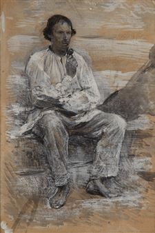Sketch of peasant for painting "Trumna Chlopska" - Aleksander Gierymski