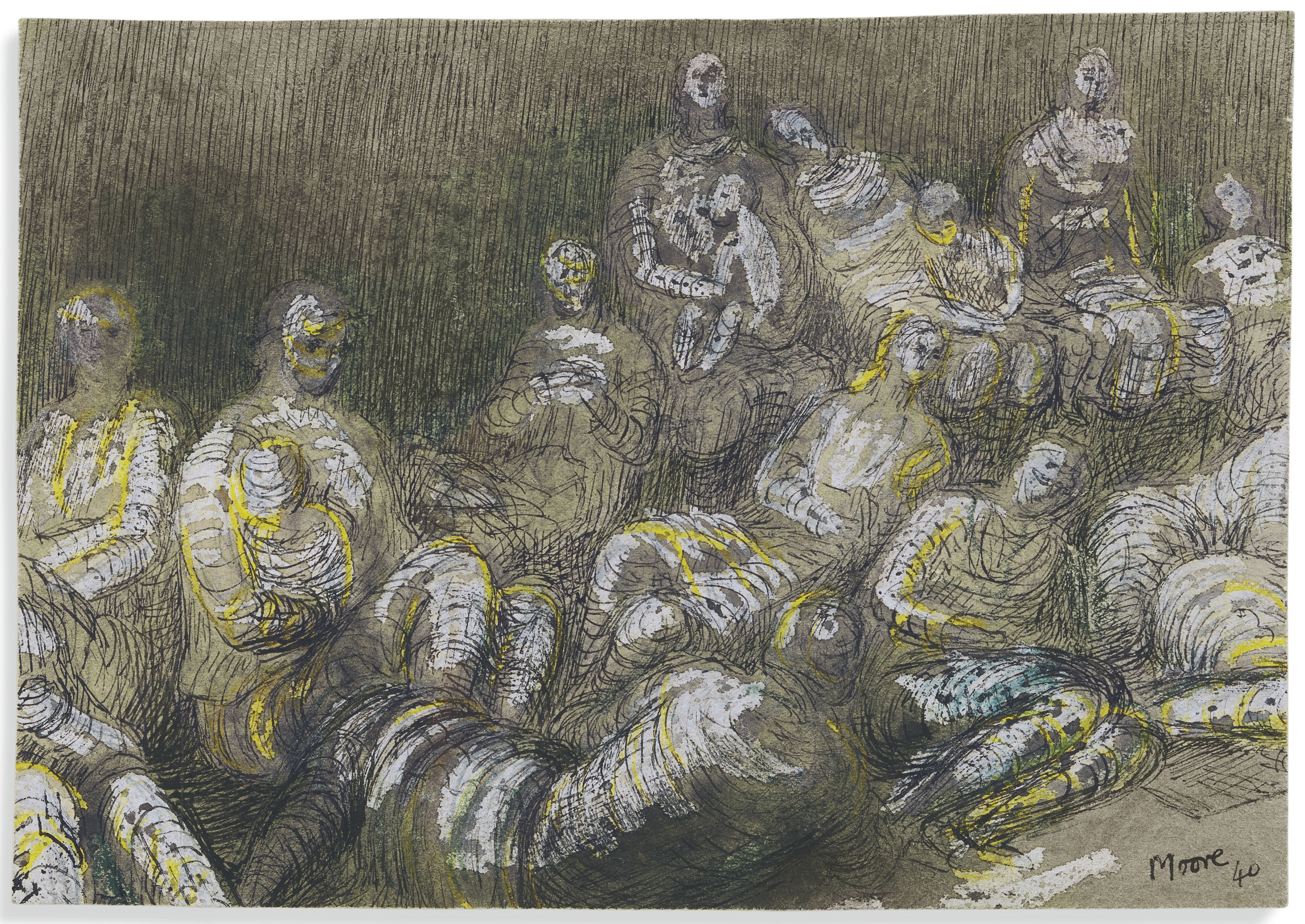 Shelter Drawing: Underground Study by Henry Moore, 1940