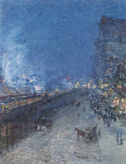 The El, New York (Sixth Avenue El--Nocturne) by Childe Hassam, 1894
