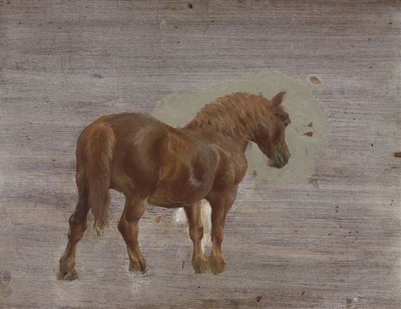 A Suffolk punch (recto); and Study of a horse and cart (verso) by Sir Alfred James Munnings