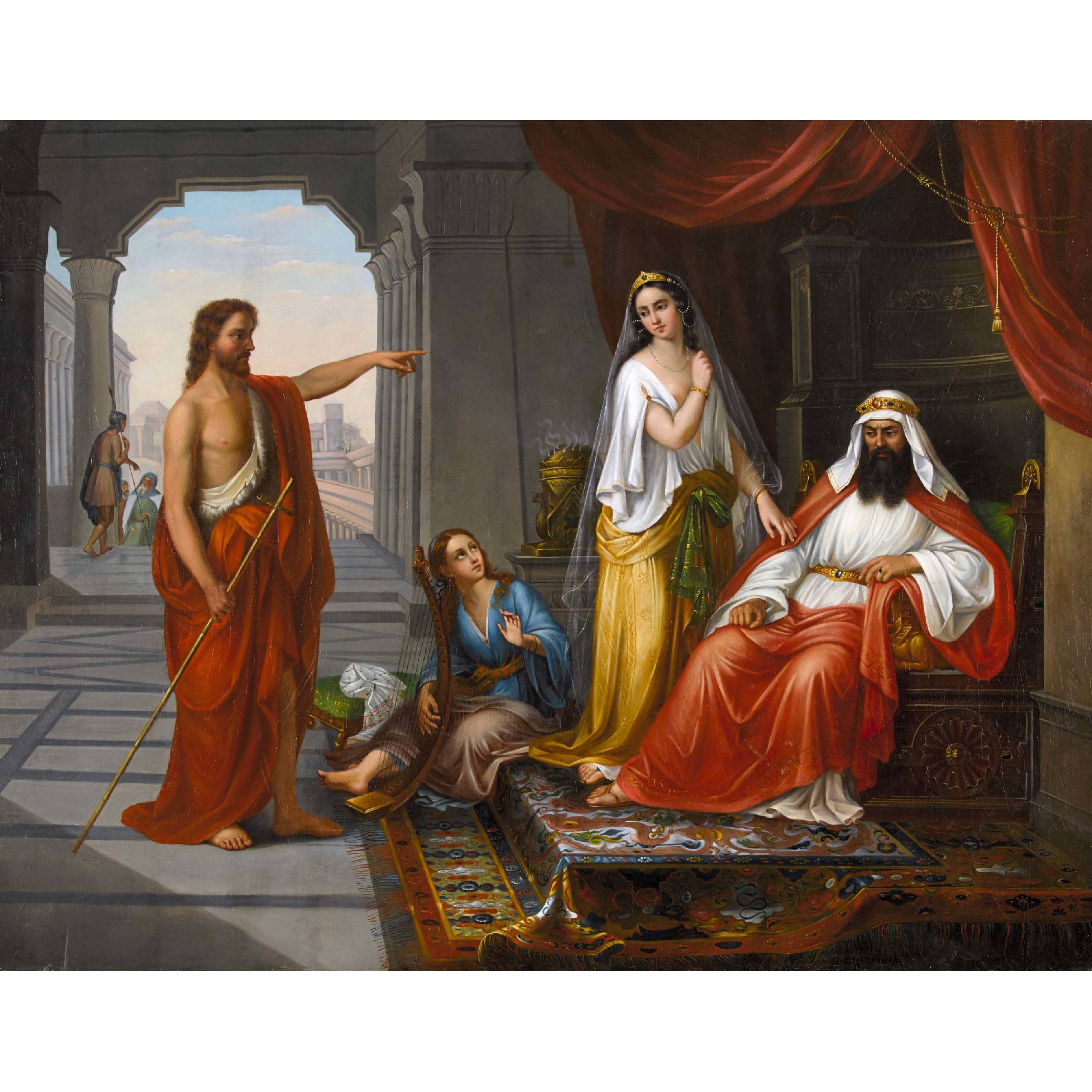 Artwork by Giovanni Fattori, Die Strafpredigt Johannes des Täufers vor Herodes., Made of Oil on canvas