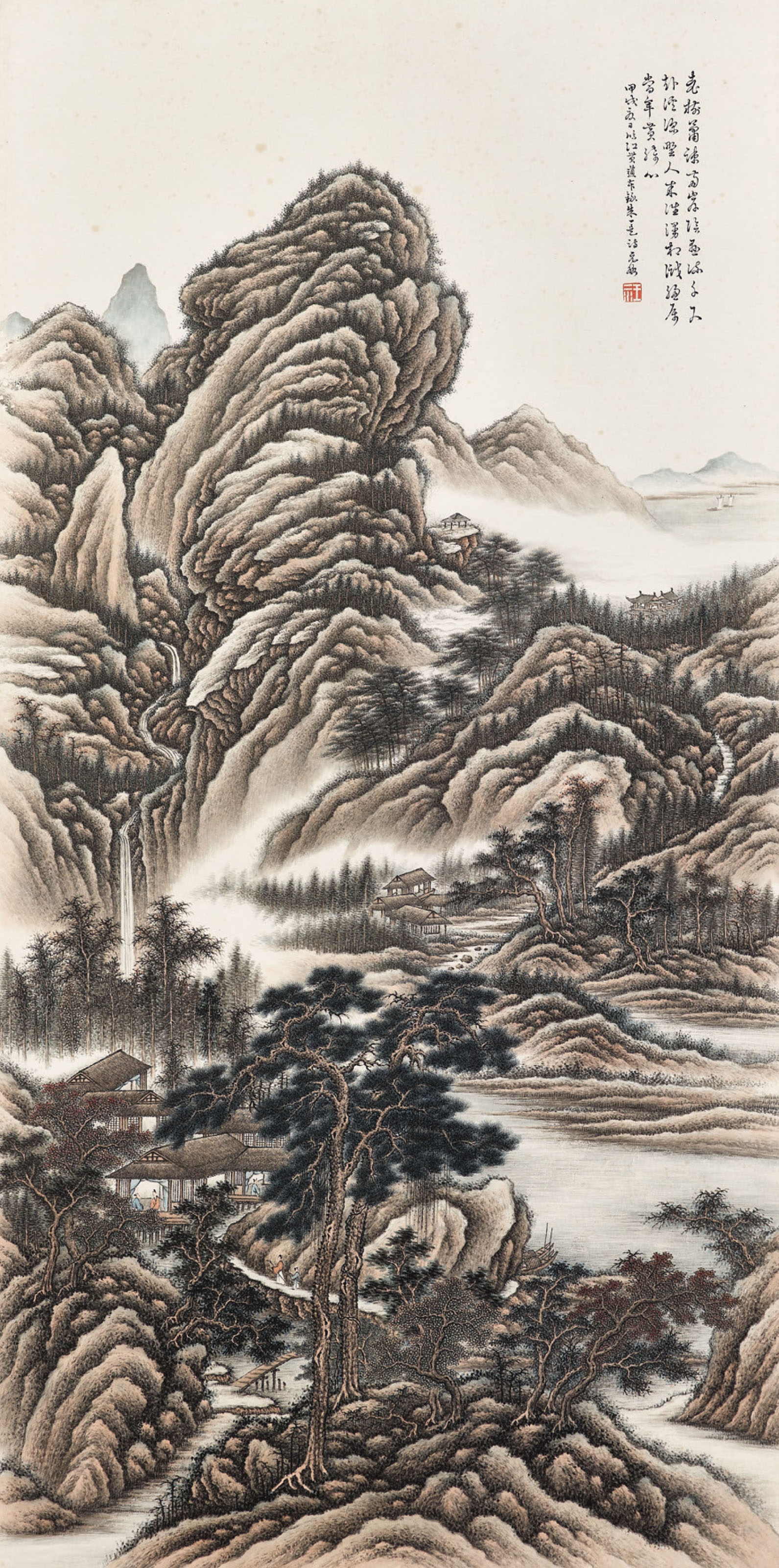 Artwork by Wang Ershui, Living in the Deep Mountains, Made of ink and colour on paper
