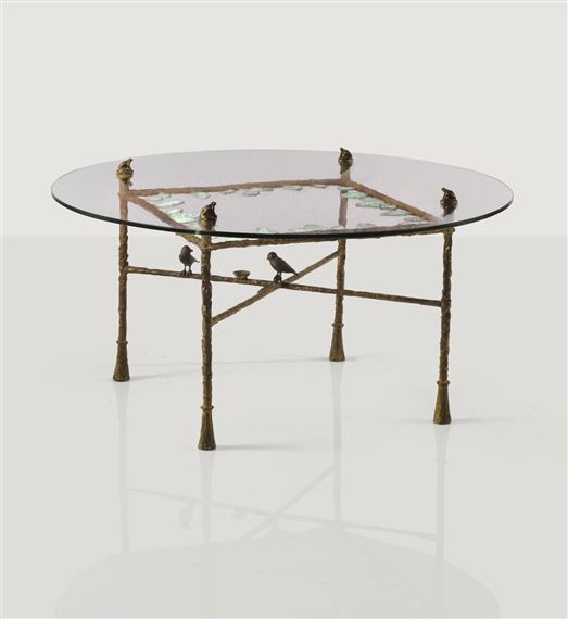 TABLE FEUILLES, MODÈLE BAS AUX OISEAUX ET GRENOUILLES by Diego Giacometti, CIRCA 1980