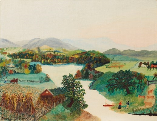 Artwork by Grandma Moses, Upper Cambridge Valley, Made of oil on canvas