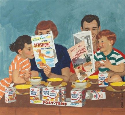 This Tasty Assortment of Cereals Spells 'Vacation' from Breakfast Problems by Richard Sargent, 1957