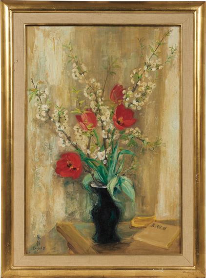 Les tulipes rouges et les fleurs de pommier (Red Tulips and Apple Blossoms) by Lê Phổ