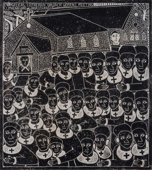 Evangelical Lutheran Church Womens Meeting by John Ndevasia Muafangejo, 1974