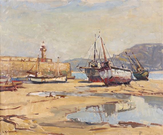 Fishing boats at low tide, St Ives by Leonard Richmond