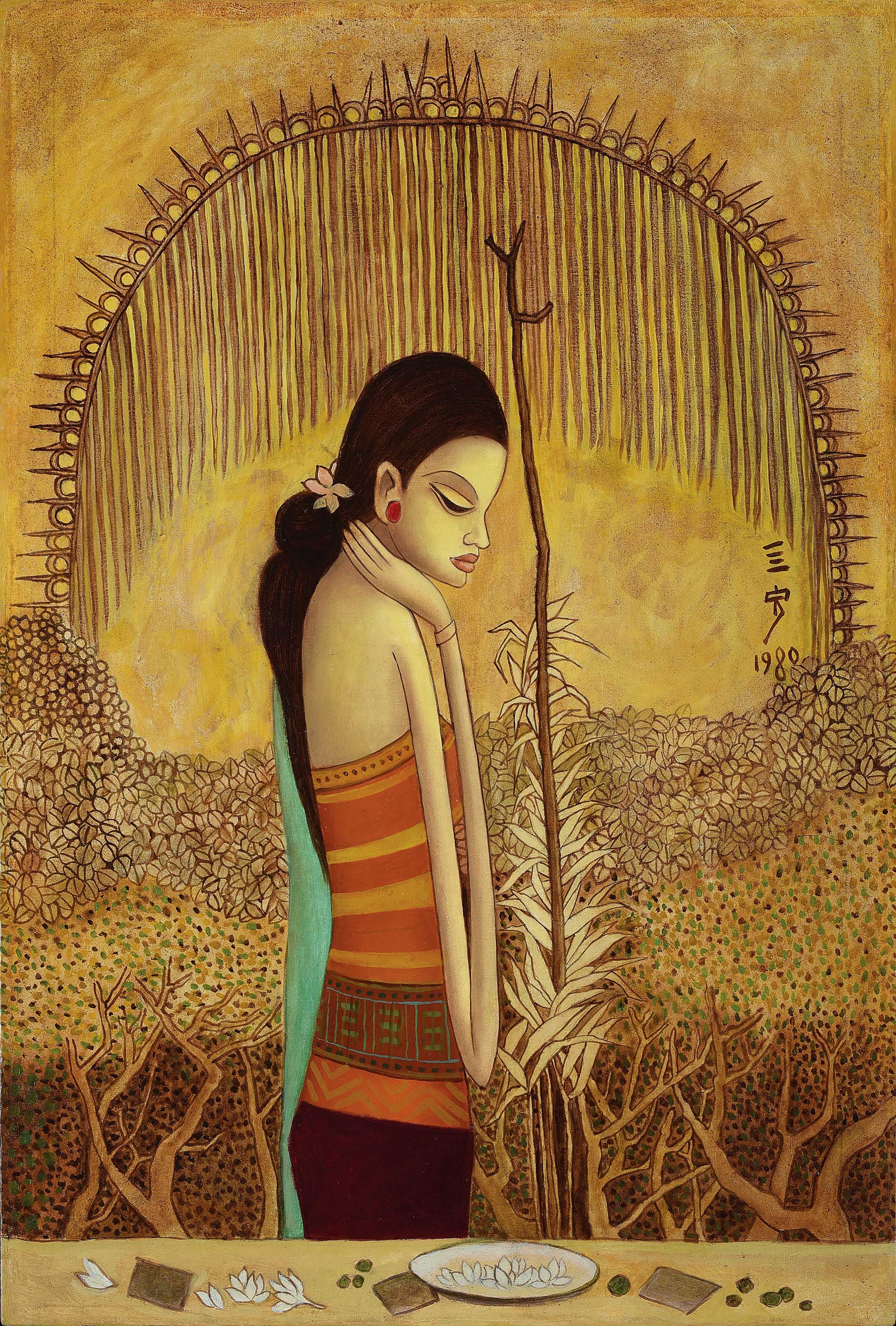 Artwork by Cheong Soo Pieng, Bali Girl, Made of oil on canvas