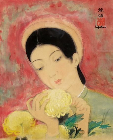 La Jeune Fille aux Pivoines (Girl with Peonies) by Lê Phổ, 1940s