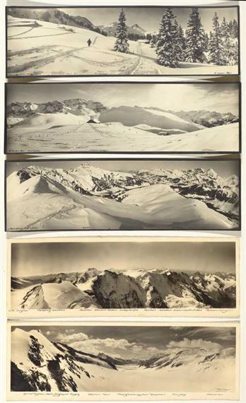 Panoramic images of glaciers and mountains by Emanuel Gyger, circa 1950