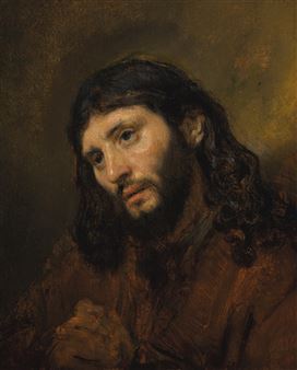 STUDY OF THE HEAD AND CLASPED HANDS OF A YOUNG MAN AS CHRIST IN PRAYER - Rembrandt van Rijn