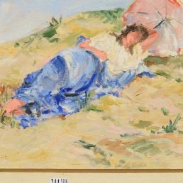 Albert Rigaux | Femme à l`ombrelle dans les dunes | MutualArt