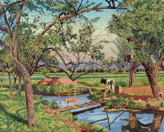 Herman Bieling | Calf by a small bridge (1944) | MutualArt