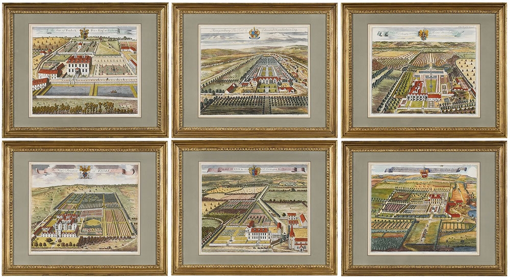Artwork by Thomas Badeslade, Six Views of Country Estates and Gardens, Kip, Harris, engravers, Made of hand-colored engravings on laid paper
