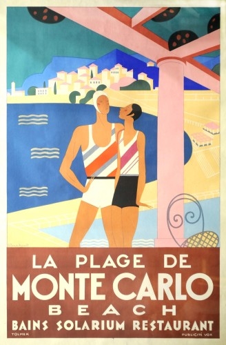 Artwork by Michel Bouchaud, La Plage de Monte-Carlo Beach Bain Solarium Restaurant, Made of Lithograph poster