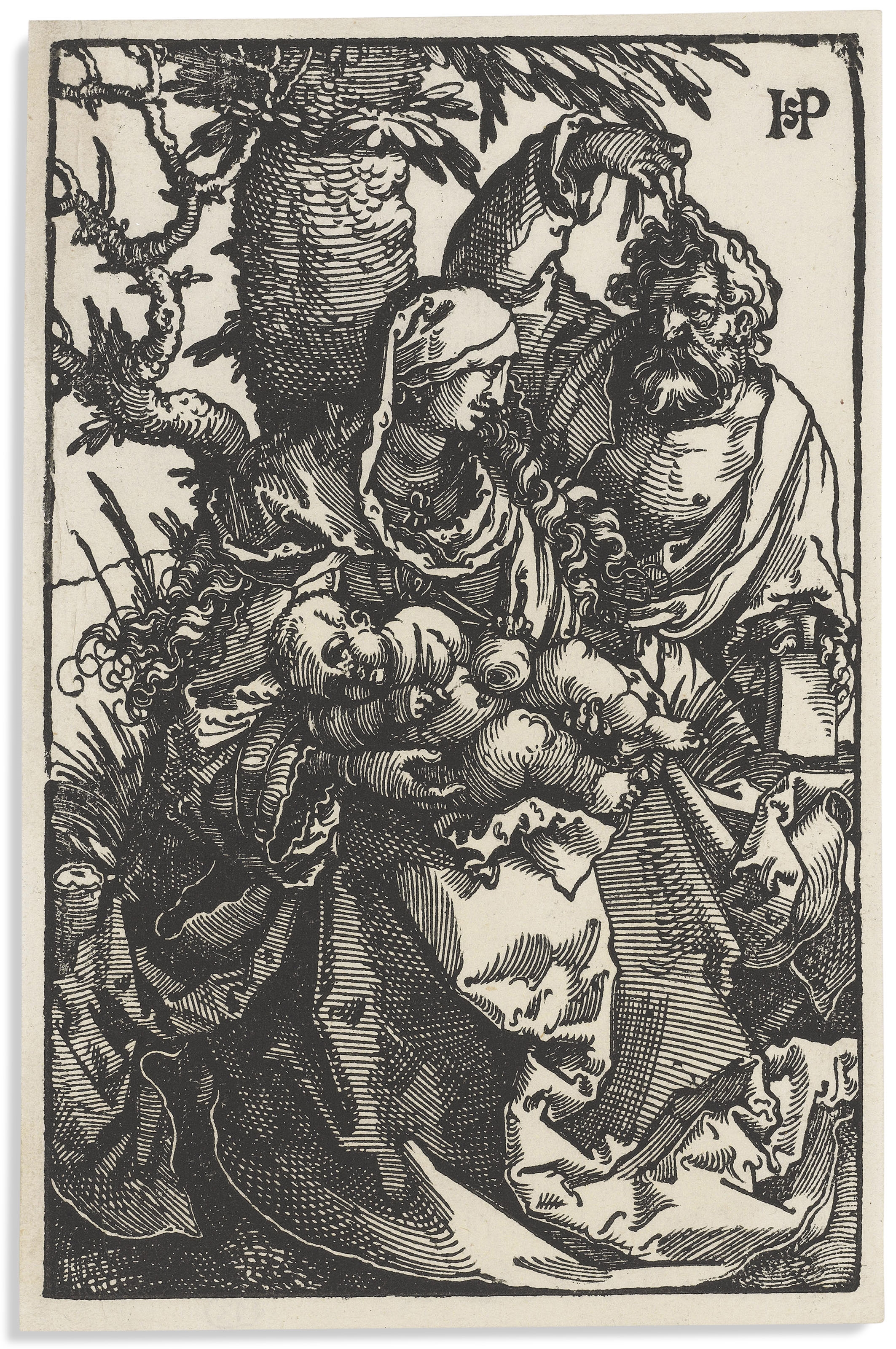 Artwork by Hans Sebald Beham, The Holy Family under a Tree, Made of woodcut