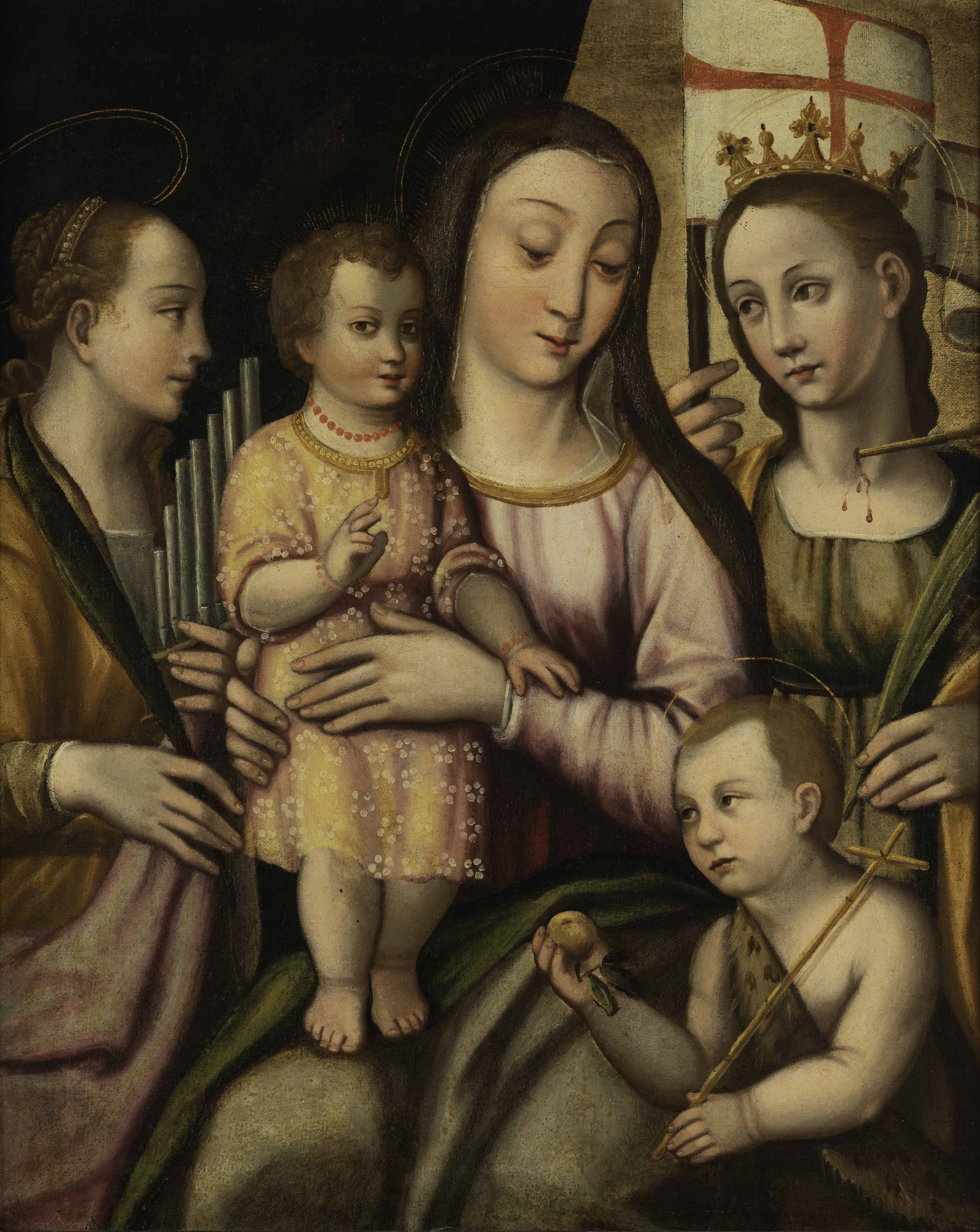 Artwork by Emilian School, 16th Century, Madonna con Bambino e sante Martiri, Made of oil on canvas