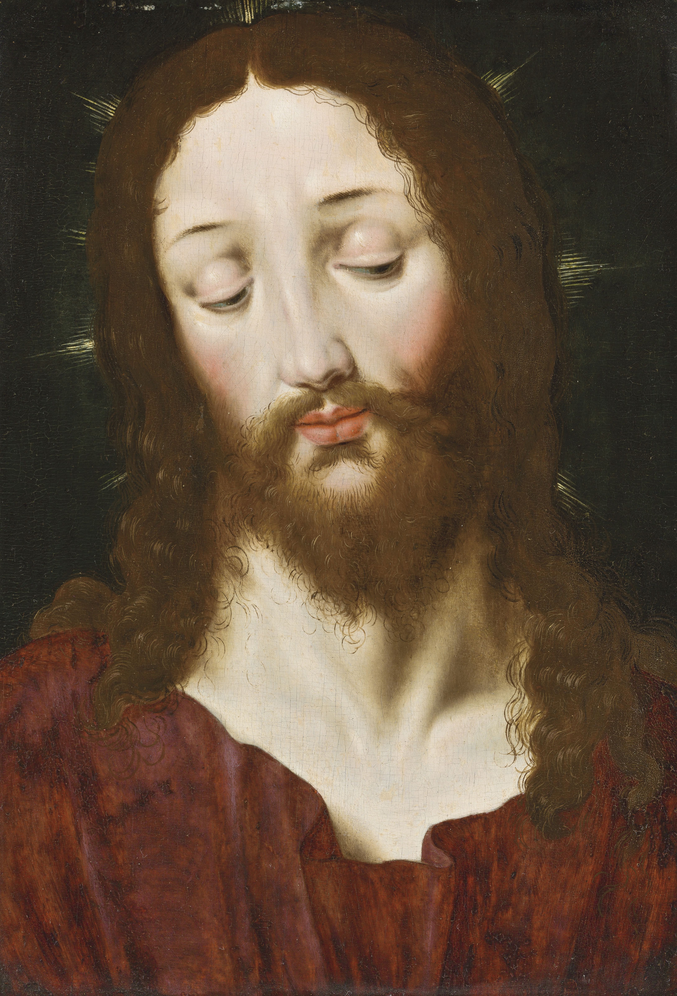 Artwork by Vincent Sellaer, Head of Christ, Made of oil on panel