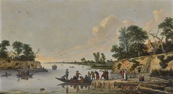 A LANDSCAPE WITH FERRIES CROSSING A RIVER - Pieter de Bloot