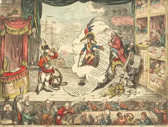 Pacific Overtures or a Flight from St Cloud's over the water to Charley by James Gillray, 1806