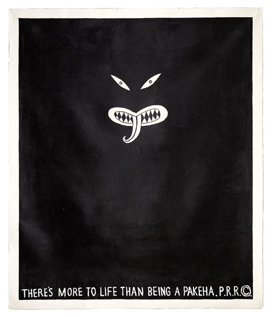 Artwork by Peter Robinson, There’s More To Life Than Being A Pakeha, Made of acrylic and oilstick on unstretched canvas