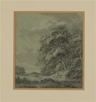 Forrest Scene with Two Men and Their Dogs - Jan Evert Grave