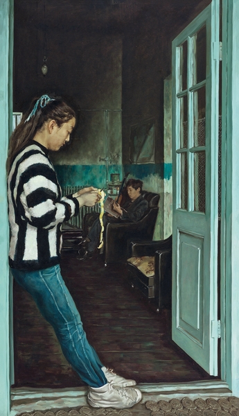 Artwork by Zhao Bandi, The Girl Peeling an Apple, Made of Oil on canvas