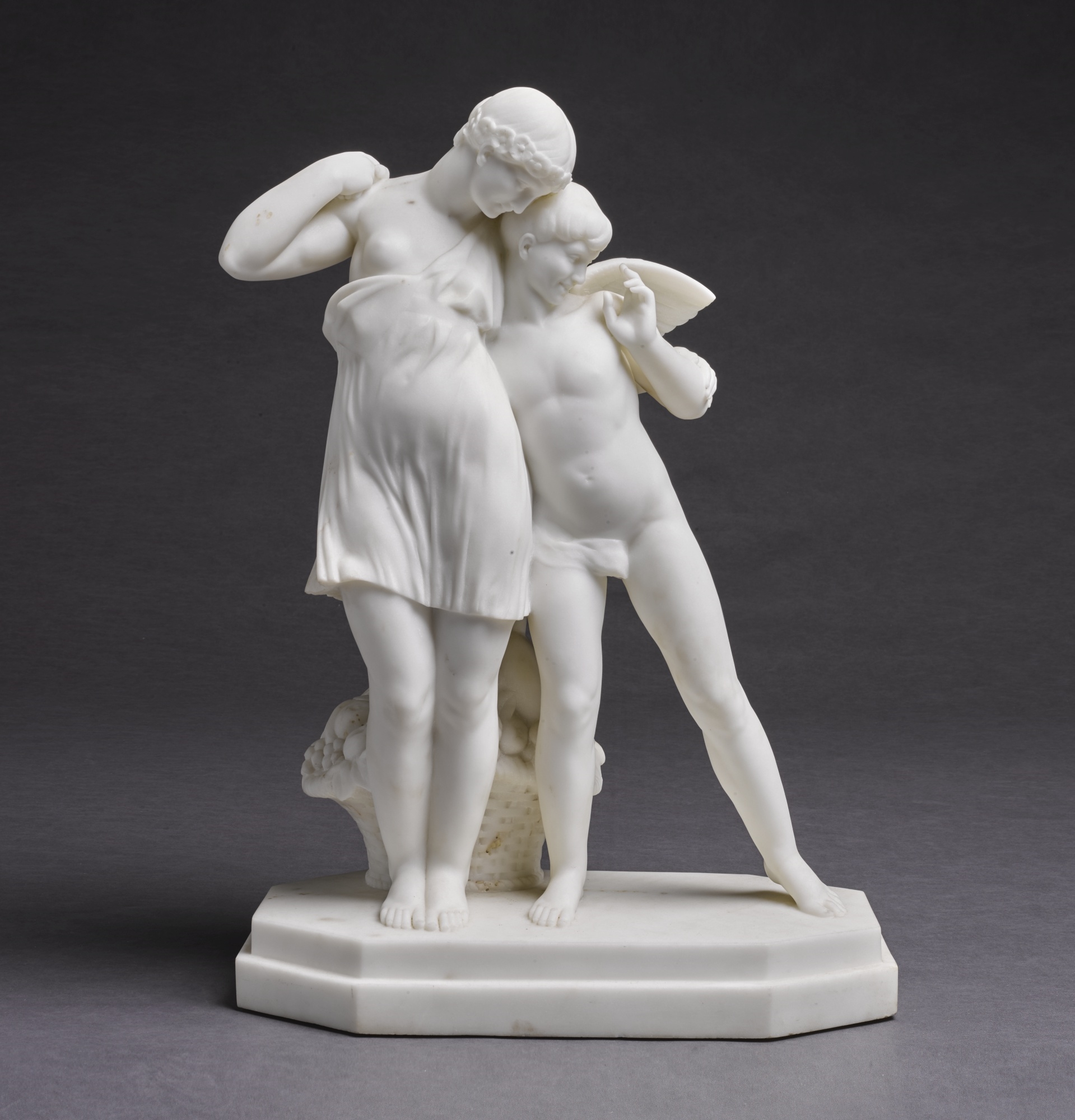 Artwork by Lucienne Heuvelmans, LA JEUNESSE ET L'AMOUR (YOUTH AND LOVE) FROM LES ILLUSIONS ET LE REGRET (ILLUSIONS AND REGRET), Made of white marble
