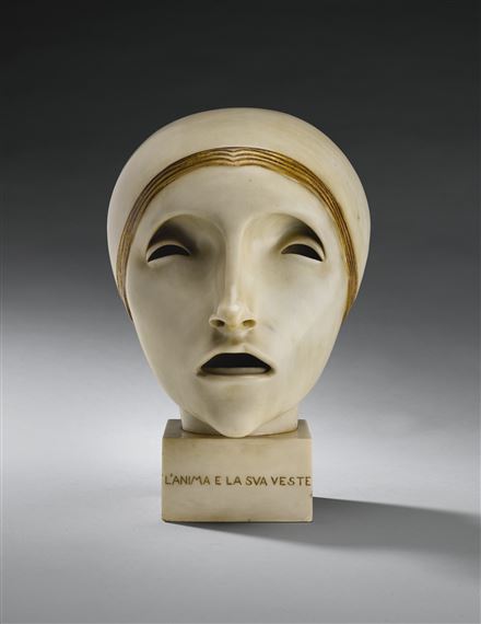 Artwork by Adolfo Wildt, Italian School, 20th Century, L'ANIMA E LA SUA VESTE, Made of partially gilt marble